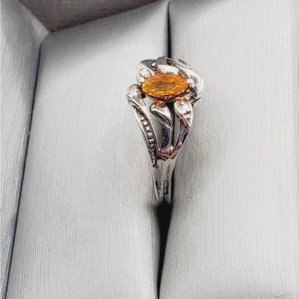 Genuine Orange Marquise Fire Opal 925 Sterling Silver Ring